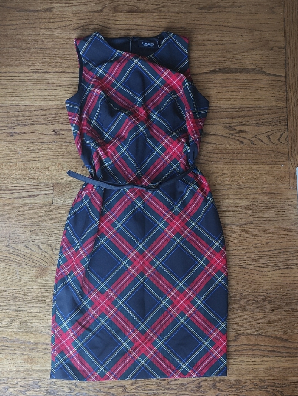 Lauren Ralph Lauren Navy, Red and Yellow Plaid Midi Sheath Dress